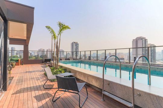 Área comum - Piscina de kitnet/studio para alugar com 1 quarto, 27m² em Santo Amaro, São Paulo