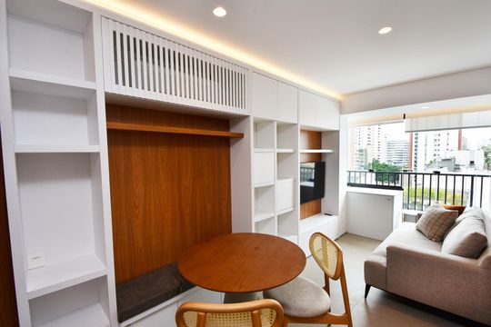 sala de estar e jantar de apartamento à venda com 1 quarto, 33m² em Pinheiros, São Paulo