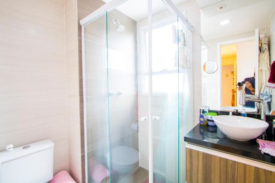 Banheiro do quarto 1 de apartamento à venda com 3 quartos, 115m² em Vila Valparaíso, Santo André