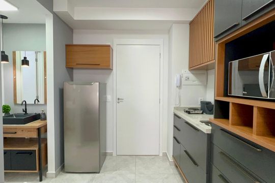 Cozinha de kitnet/studio à venda com 1 quarto, 27m² em Pinheiros, São Paulo