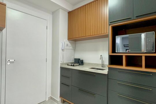 Cozinha de kitnet/studio à venda com 1 quarto, 27m² em Pinheiros, São Paulo