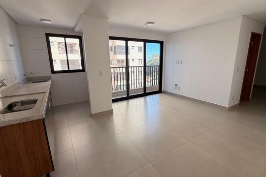 Sala - Cozinha de apartamento para alugar com 1 quarto, 49m² em Parque Amazonia, Goiânia