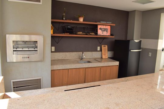 Área comum - Churrasqueira de kitnet/studio para alugar com 1 quarto, 37m² em Ribeirânia, Ribeirão Preto