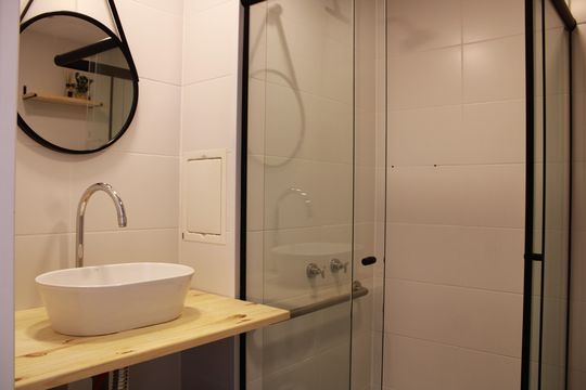 Banheiro de kitnet/studio à venda com 1 quarto, 19m² em Vila Dom Pedro I, São Paulo