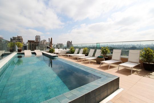 Área comum - Piscina de casa de condomínio para alugar com 1 quarto, 35m² em Moema, São Paulo