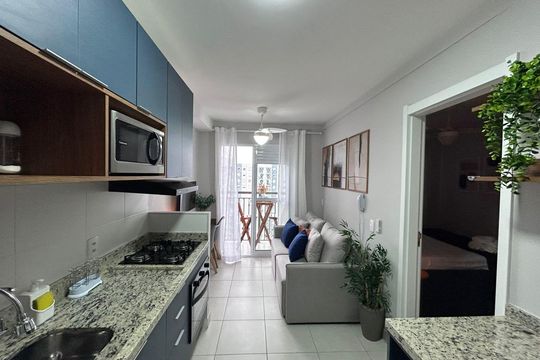 Cozinha - Área de  serviço  de apartamento para alugar com 1 quarto, 28m² em Jardim Caravelas, São Paulo