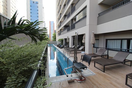 Área Comum - Piscina de kitnet/studio à venda com 1 quarto, 26m² em Moema, São Paulo