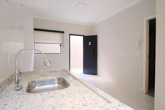 Cozinha de apartamento para alugar com 1 quarto, 30m² em Vila Carrão, São Paulo