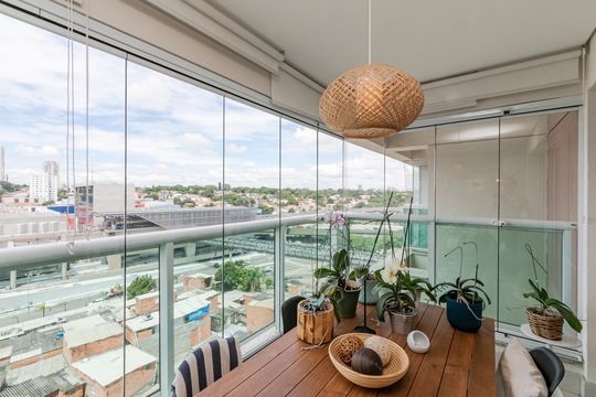 Varanda da Sala de apartamento à venda com 1 quarto, 43m² em Campo Belo, São Paulo