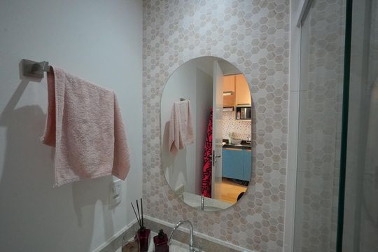 Banheiro de kitnet/studio à venda com 1 quarto, 23m² em Vila Mariana, São Paulo