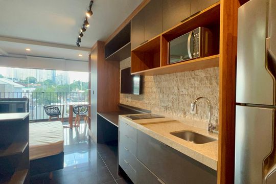 Cozinha de kitnet/studio para alugar com 1 quarto, 28m² em Sumaré, São Paulo