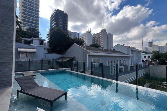 Área comum de kitnet/studio para alugar com 1 quarto, 28m² em Sumaré, São Paulo