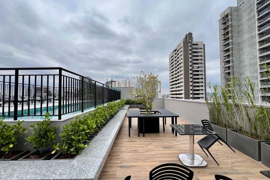 Área comum - Churrasqueira de kitnet/studio à venda com 1 quarto, 27m² em Pinheiros, São Paulo