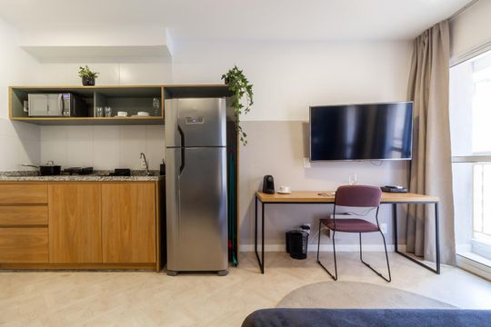 Cozinha de kitnet/studio para alugar com 1 quarto, 26m² em Jardim Paulista, São Paulo