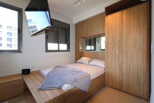 Espaço integrado - Dormitório de kitnet/studio à venda com 1 quarto, 30m² em Jardim do Salso, Porto Alegre