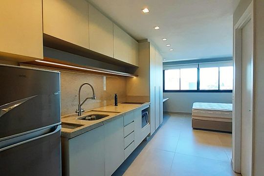 Cozinha de apartamento à venda com 1 quarto, 29m² em Cidade Baixa, Porto Alegre