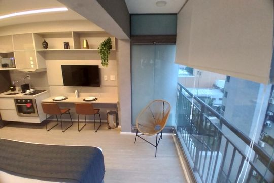 Sala/Quarto de kitnet/studio à venda com 1 quarto, 25m² em Indianópolis, São Paulo