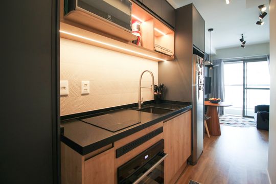 Cozinha de apartamento à venda com 1 quarto, 35m² em Indianópolis, São Paulo