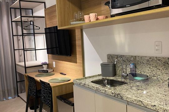 Cozinha de apartamento para alugar com 1 quarto, 27m² em Paraíso, São Paulo