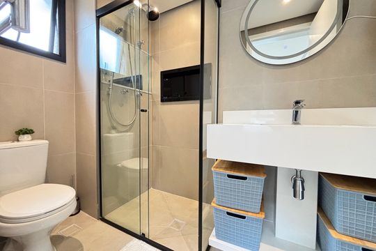 Banheiro de kitnet/studio à venda com 1 quarto, 35m² em Indianópolis, São Paulo