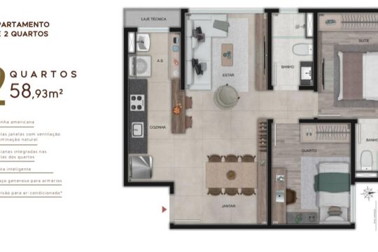 Apartamento à venda com 2 quartos, 58m² em Serra, Belo Horizonte