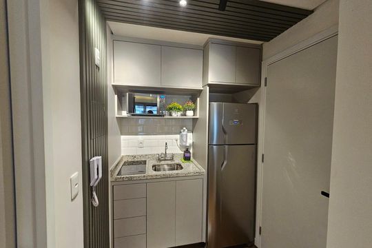 Cozinha de apartamento à venda com 1 quarto, 25m² em Vila Guarani (Zona Sul), São Paulo