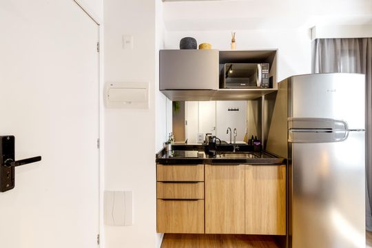 Cozinha de apartamento à venda com 1 quarto, 20m² em Jardim Paulista, São Paulo
