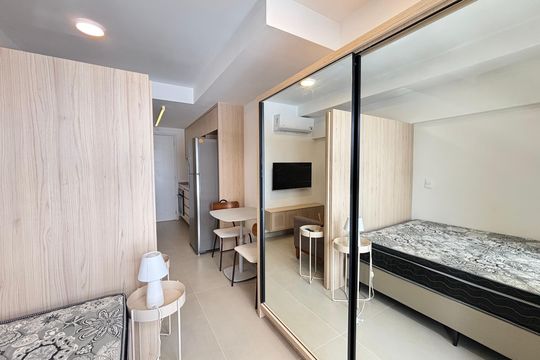 Banheiro de kitnet/studio à venda com 1 quarto, 27m² em Itaim Bibi, São Paulo