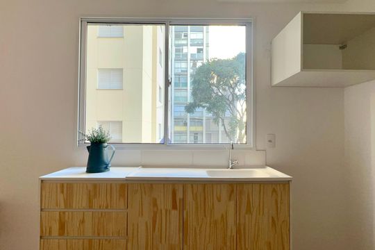 Cozinha de apartamento à venda com 1 quarto, 24m² em Jardim Paulista, São Paulo