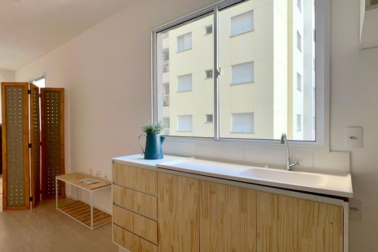 Cozinha de apartamento à venda com 1 quarto, 24m² em Jardim Paulista, São Paulo
