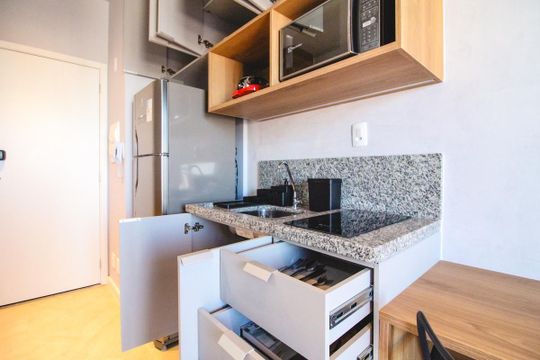 Cozinha de apartamento à venda com 1 quarto, 34m² em Vila Clementino, São Paulo