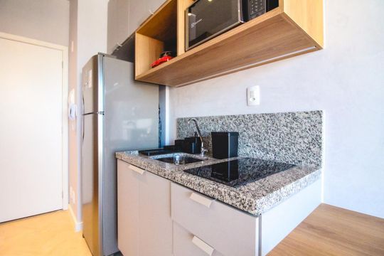 Cozinha de apartamento à venda com 1 quarto, 34m² em Vila Clementino, São Paulo