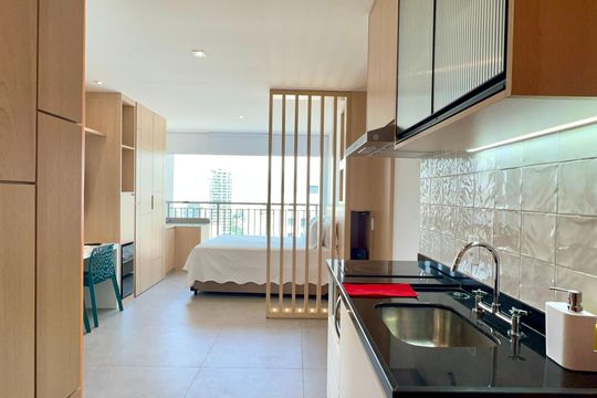 Cozinha de kitnet/studio à venda com 1 quarto, 29m² em Pompeia, São Paulo