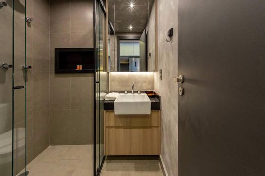 Banheiro de apartamento para alugar com 1 quarto, 27m² em Brooklin, São Paulo