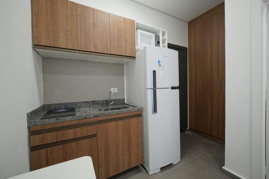 Cozinha de kitnet/studio para alugar com 1 quarto, 18m² em Vila Mariana, São Paulo