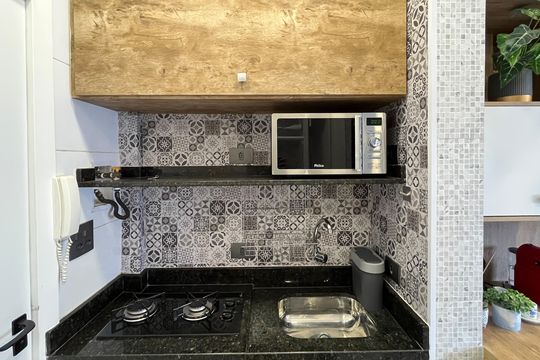 Cozinha de kitnet/studio para alugar com 1 quarto, 26m² em Boqueirão, Santos