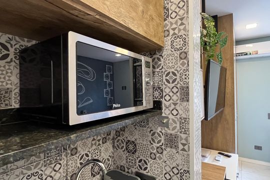 Cozinha de kitnet/studio para alugar com 1 quarto, 26m² em Boqueirão, Santos