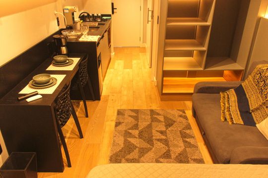 Cozinha de kitnet/studio para alugar com 1 quarto, 30m² em Gonzaga, Santos