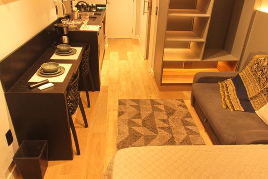 Cozinha de kitnet/studio para alugar com 1 quarto, 30m² em Gonzaga, Santos