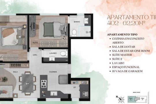 Apartamento à venda com 2 quartos, 62m² em Sion, Belo Horizonte