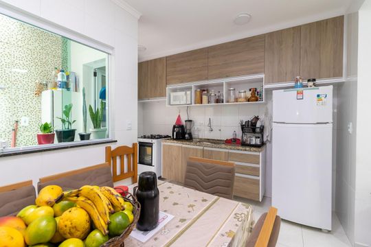 Sala de Jantar e Cozinha de casa de condomínio à venda com 2 quartos, 67m² em Vila Aurora (zona Norte), São Paulo