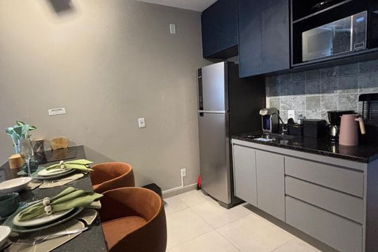 Cozinha de apartamento para alugar com 1 quarto, 28m² em Vila Mariana, São Paulo
