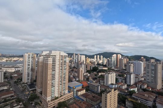 Área Comum - Vista da Piscina  de apartamento para alugar com 3 quartos, 114m² em Ponta da Praia, Santos