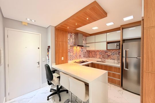 Cozinha de apartamento à venda com 2 quartos, 48m² em Jardim do Lago, Jundiaí