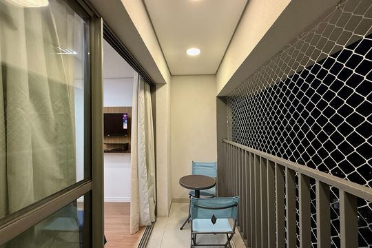Sacada  do Studio de apartamento à venda com 1 quarto, 25m² em Santo Amaro, São Paulo