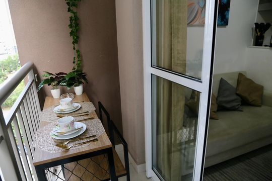 Varanda de kitnet/studio para alugar com 1 quarto, 28m² em Jardim Caravelas, São Paulo