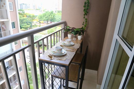 Varanda de kitnet/studio para alugar com 1 quarto, 28m² em Jardim Caravelas, São Paulo
