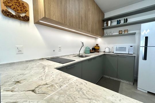 Cozinha  de apartamento para alugar com 1 quarto, 40m² em Saco Grande, Florianópolis