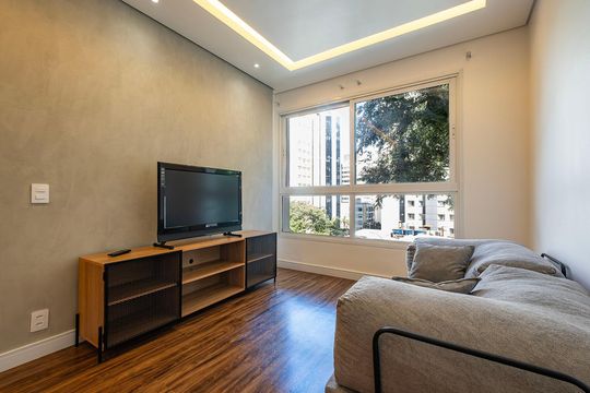Sala/Cozinha de apartamento à venda com 1 quarto, 47m² em Jardim Paulista, São Paulo