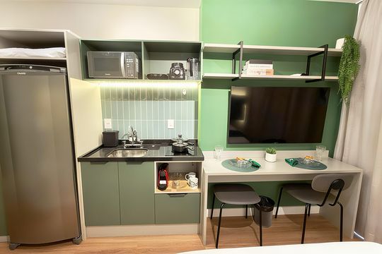 Cozinha de apartamento à venda com 1 quarto, 21m² em Pompeia, São Paulo
